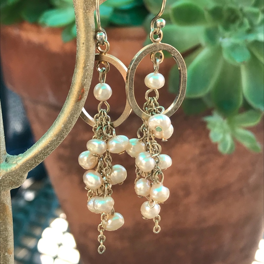 Goldtone and Pearl Dangle Earrings